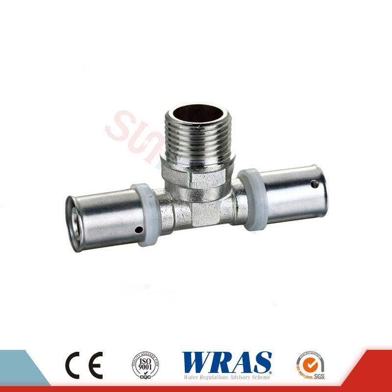 Brass Press Male Tee For PEX-AL-PEX Multilayer Pipe