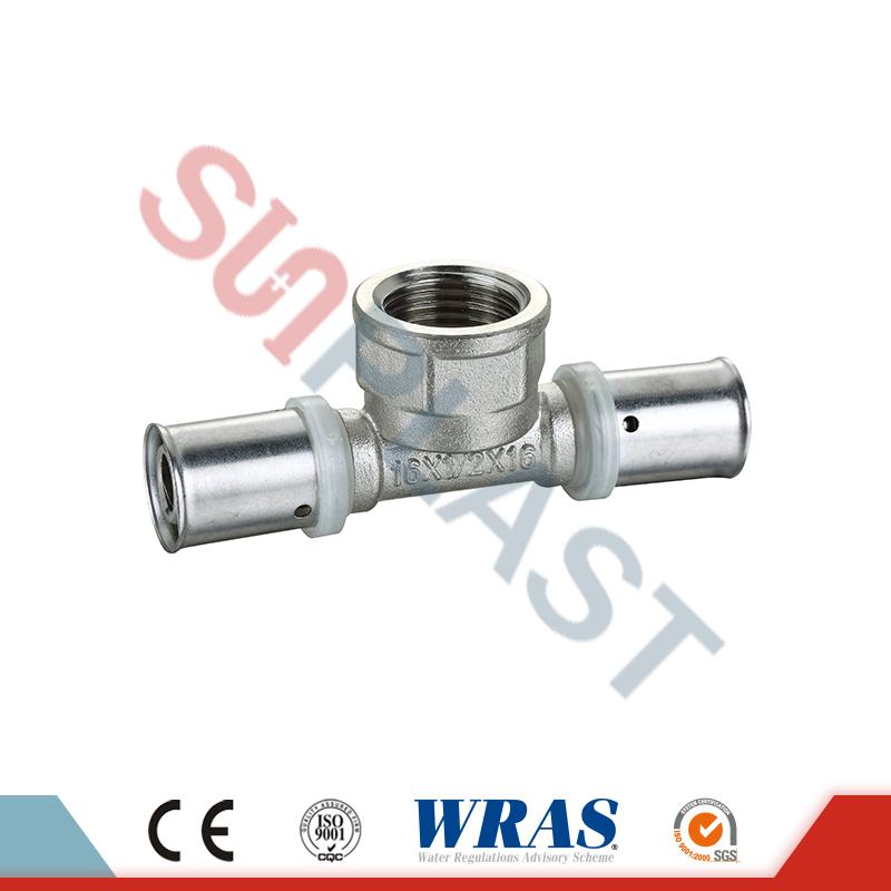 Brass Press Female Tee For PEX-AL-PEX Multilayer Pipe